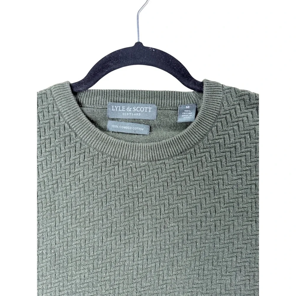 Lyle & Scott Scotland Mens Green Combed Cotton Textured Crewneck Sweater Size M